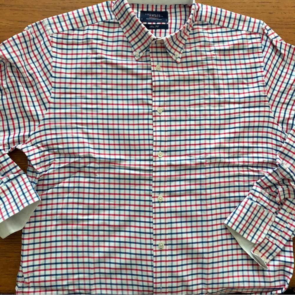 CHARLES TYRWHITT Weekend Slim Fit Long Sleeve Plaid Dress Shirt Cotton